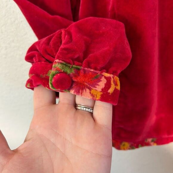 VTG 90s April Cornell Girls Cornelloki Velvet Jacket 9/10 Red Floral Trim - Picture 8 of 9
